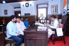 Delegation from Shree Devi Bhagwati Ravalnath & Tadanushangik Devalaya Sammitee Sh. Aditya Deshprabhu, President, Sh. Pradip Deshprabhu,  Sh. Shridhar Shenvi Desai, Sh. Sandesh Sawal Desai called on Hon'ble Governor at Raj Bhavan.